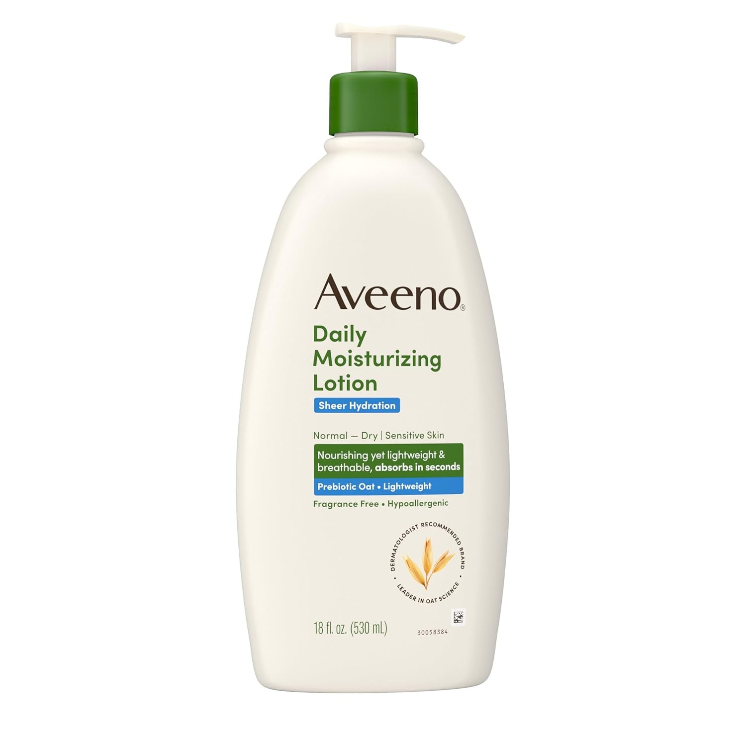 Aveeno Sheer Hydration Fragrance-Free Daily Moisturizing Lotion with Prebiotic Oat for Dry Skin, Lightweight, Fast-Absorbing Body Moisturizer Nourishes Skin with 48-Hour Moisture, 18 Fl. Oz