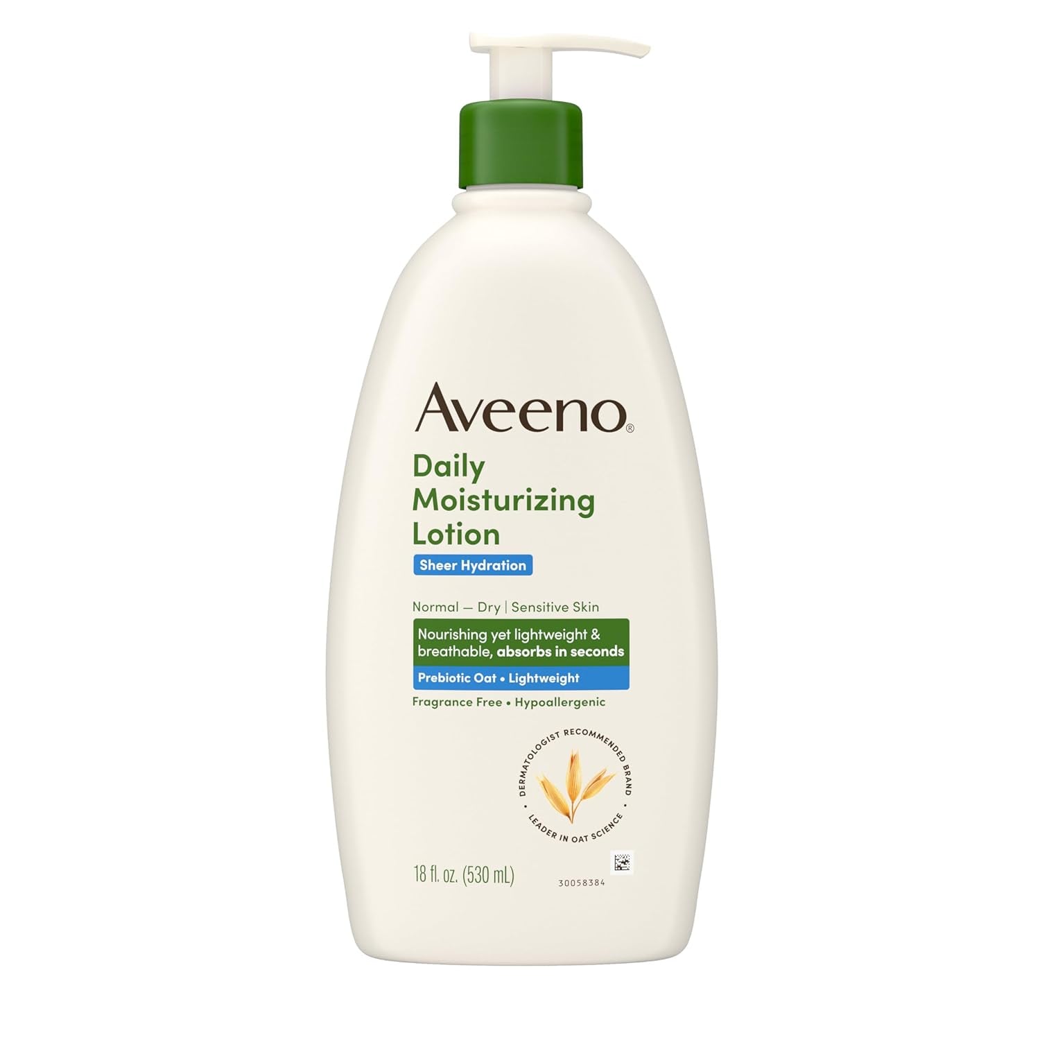 Aveeno Sheer Hydration Fragrance-Free Daily Moisturizing Lotion with Prebiotic Oat for Dry Skin, Lightweight, Fast-Absorbing Body Moisturizer Nourishes Skin with 48-Hour Moisture, 18 Fl. Oz